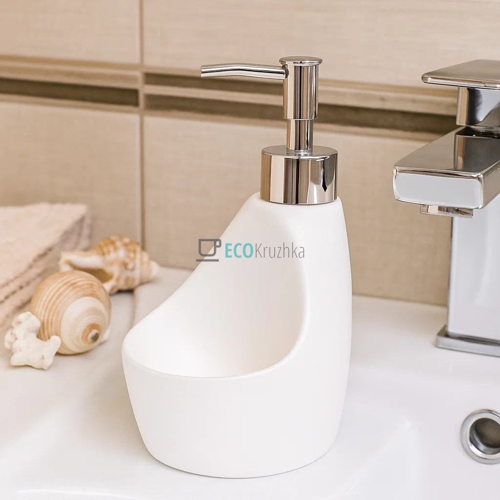 Дозатор для рідкого мила та мийного засобу з тримачем для губки, 400 мл, Білий (851-313)