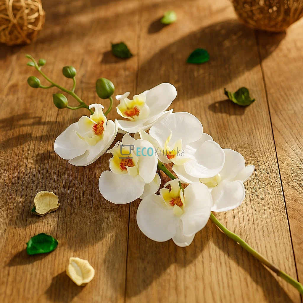 Штучна латексна орхідея, 6 квіток, 14x74 см, біла (140-013) Штучна латексна орхідея, 6 квіток, 14x74 см, біла (140-013)