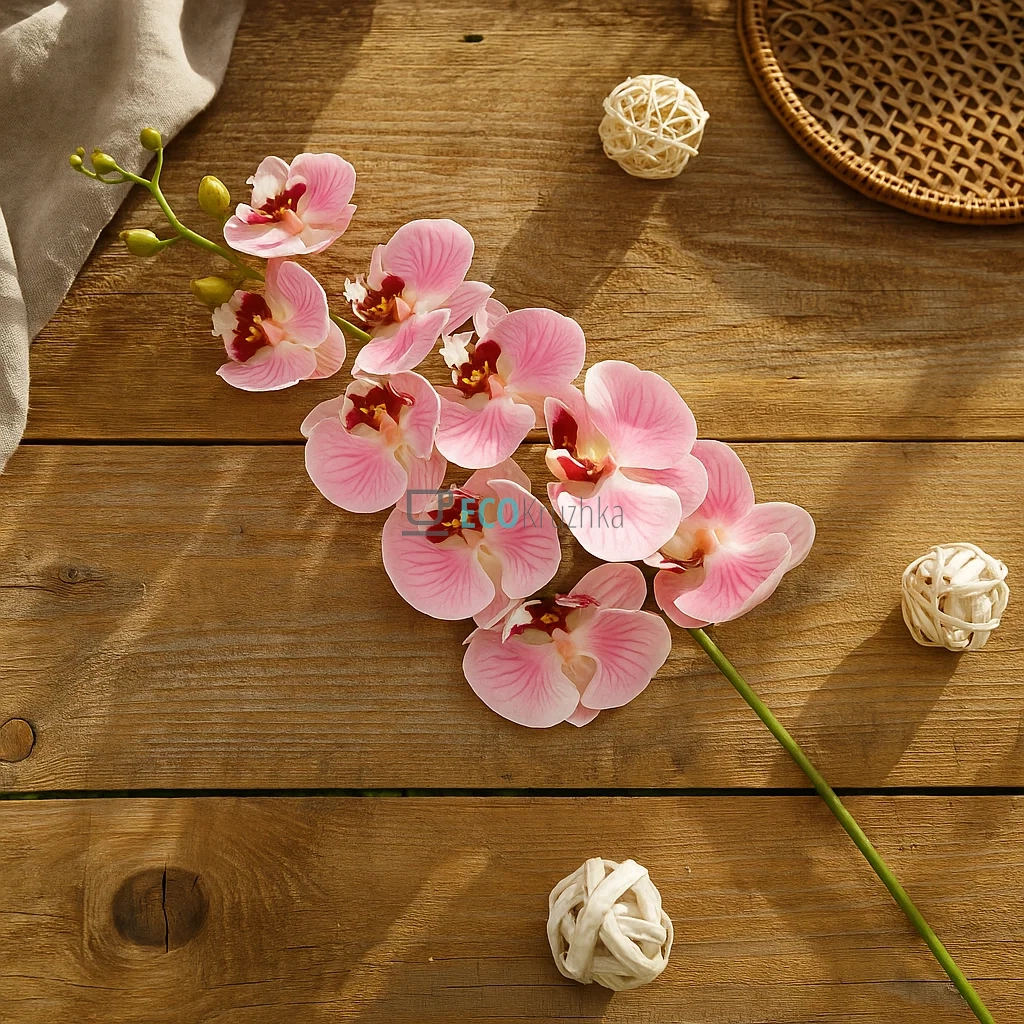 Штучна латексна орхідея, 9 квіток, 15x103 см, рожева (140-012) Штучна латексна орхідея, 9 квіток, 15x103 см, рожева (140-012)