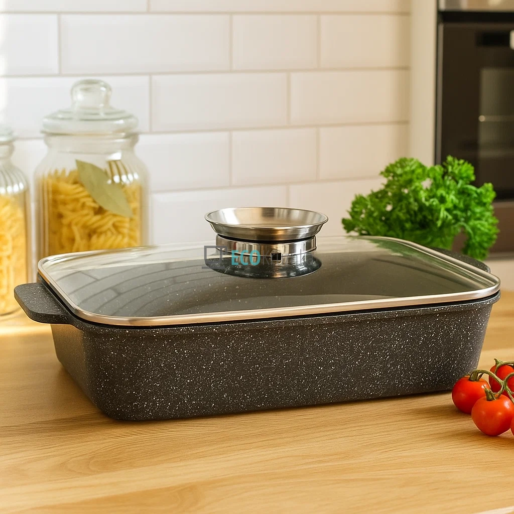 Жаровня алюмінієва з мармуровим покриттям 4.7 л з кришкою 32x23.5x7.5 см Чорний Edenberg EB-12123 Жаровня алюмінієва з мармуровим покриттям 4.7 л з кришкою 32x23.5x7.5 см Чорний Edenberg EB-12123