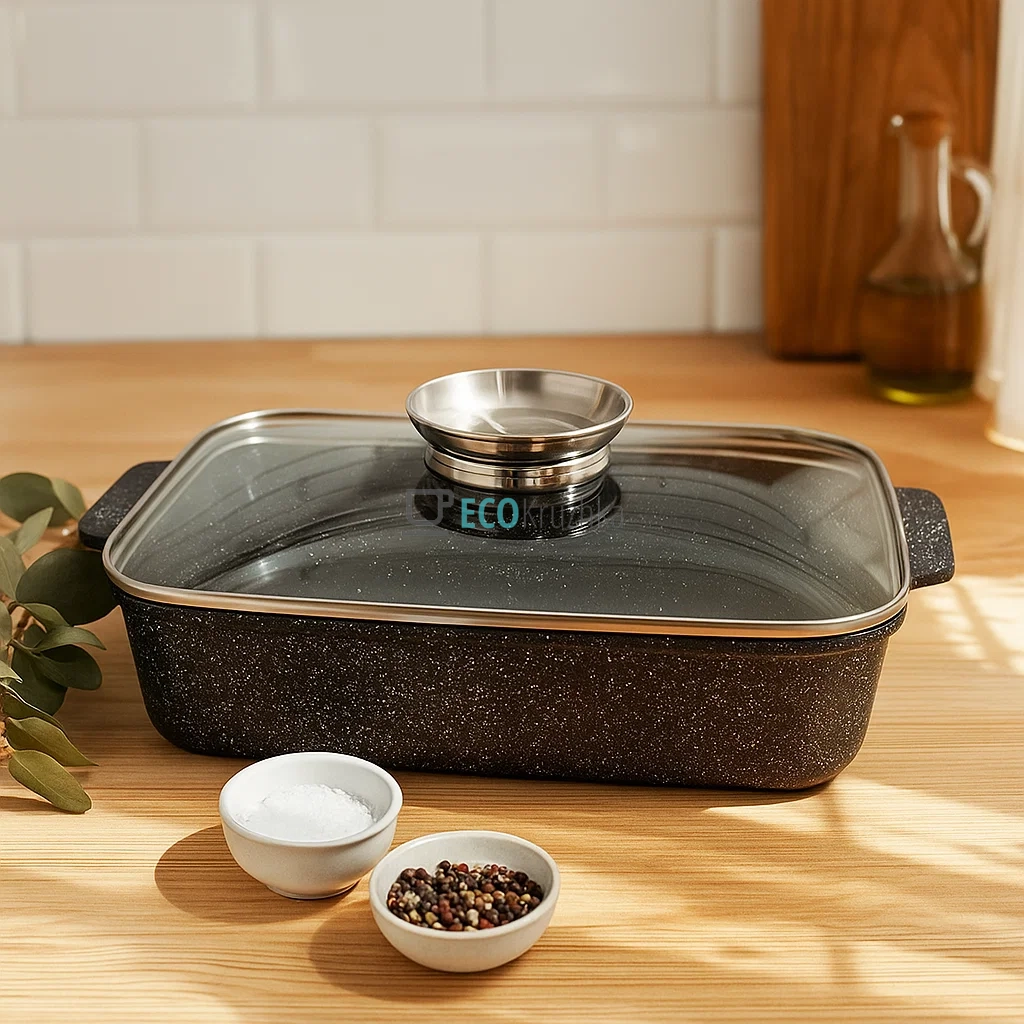 Жаровня алюмінієва з мармуровим покриттям 4 л з кришкою 30x21.5x7 см Чорний Edenberg EB-12122