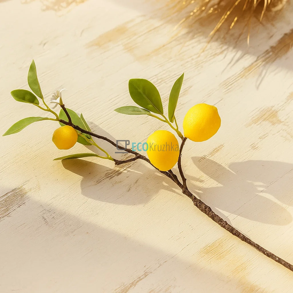 Гілка декоративна Лимон з плодами і суцвіттями, 46 см (арт. 119-025) Гілка декоративна Лимон з плодами і суцвіттями, 46 см (арт. 119-025)