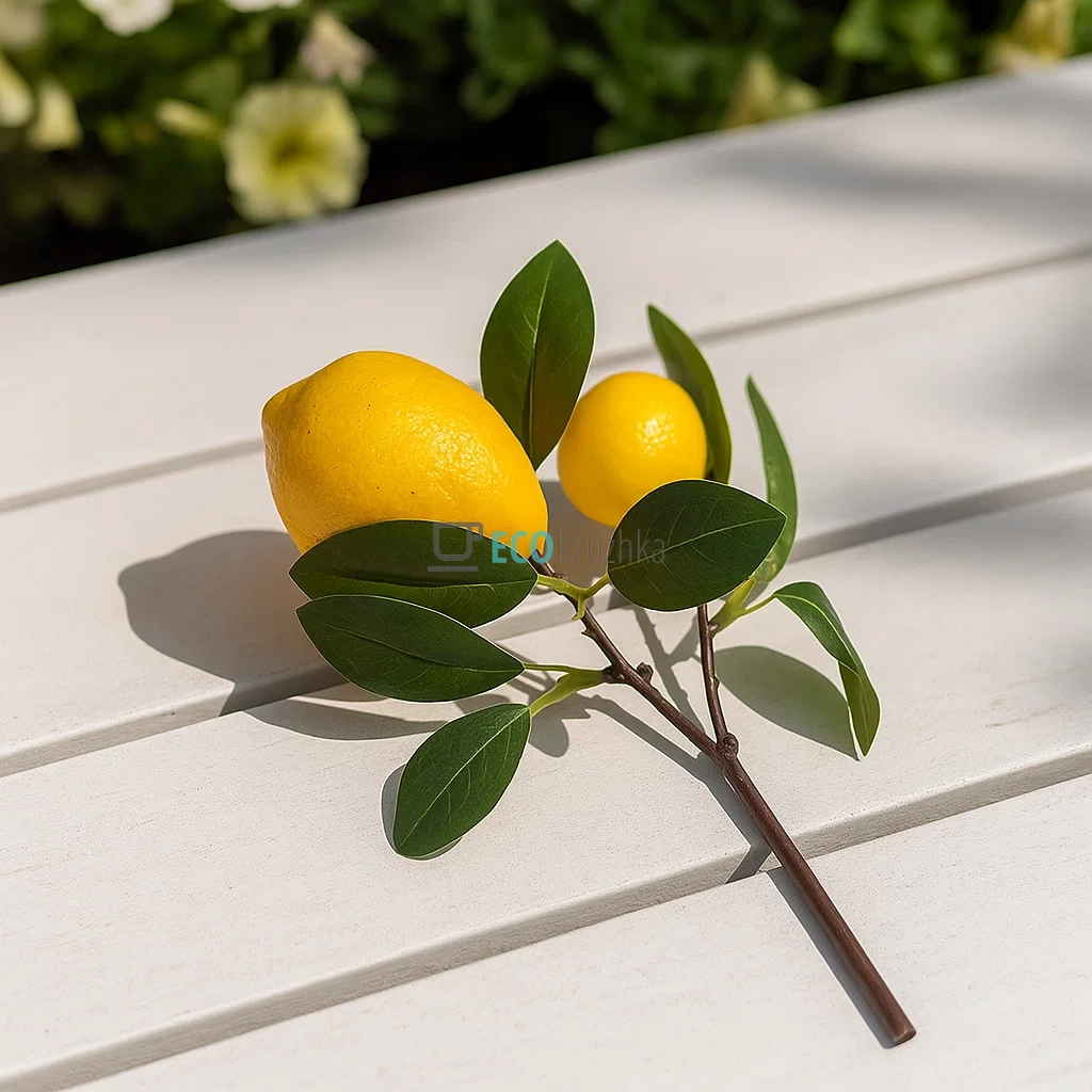 Гілка Лимона декоративна, 32 см, колір жовтий з зеленим (арт. 119-049) Гілка Лимона декоративна, 32 см, колір жовтий з зеленим (арт. 119-049)