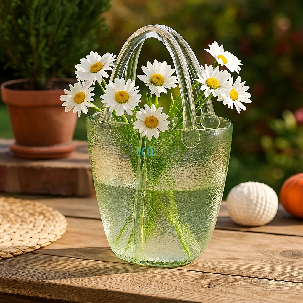 Скляна ваза-сумочка зеленого кольору, 19.5×7.3×29 см (992-323)