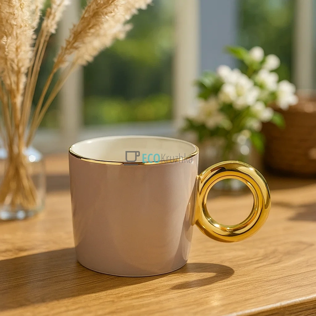 Кухоль порцеляновий з золотою ручкою "Бублик", 300 мл Коричнево-бежевий (905-271) Кухоль порцеляновий з золотою ручкою "Бублик", 300 мл Коричнево-бежевий (905-271)