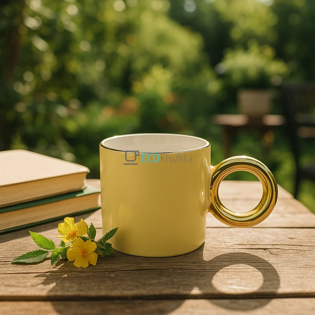 Кухоль порцеляновий з золотою ручкою "Бублик", 300 мл Жовтий (905-272) Кухоль порцеляновий з золотою ручкою "Бублик", 300 мл Жовтий (905-272)
