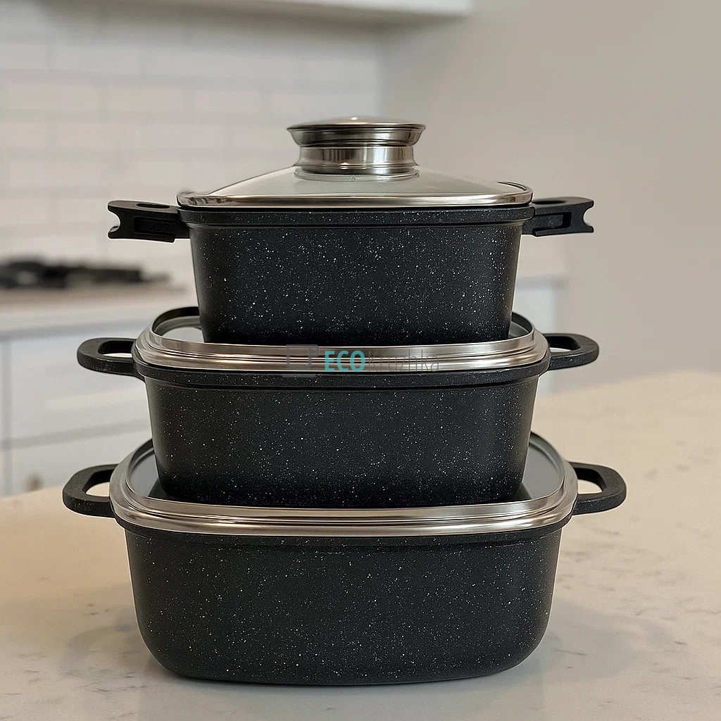 Набір каструль Edenberg 6 предметів з мармуровим антипригарним покриттям, Чорний EB-8141