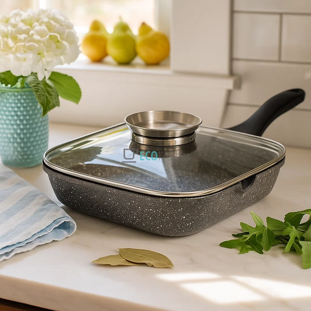 Сковорода-гриль 24 см, з гранітним покриттям та кришкою Edenberg EB-3307 Сковорода-гриль 24 см, з гранітним покриттям та кришкою Edenberg EB-3307