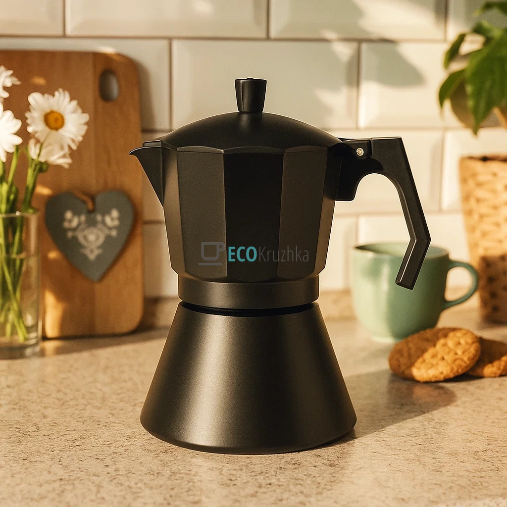 Гейзерна кавоварка на 9 чашок, алюмінієва, чорна Edenberg EB-1817 Гейзерна кавоварка на 9 чашок, алюмінієва, чорна Edenberg EB-1817