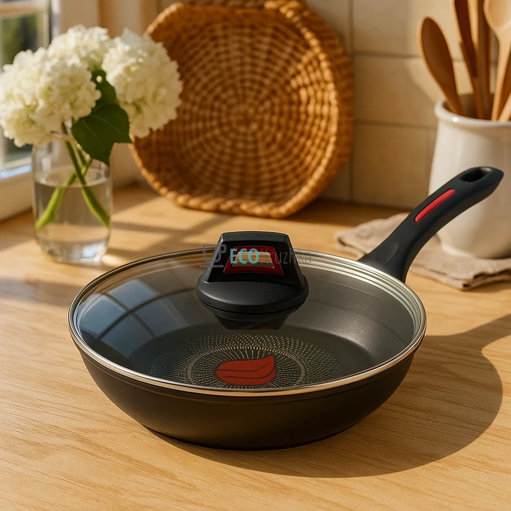 Сковорода 26×5.2 см - 1.9л Edenberg EB-13084 з термоіндикатором та скляною кришкою, кований алюміній