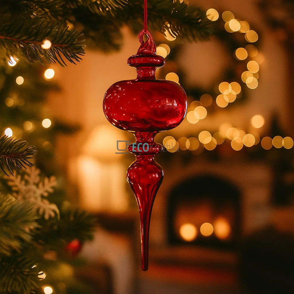 Ялинкова фігурна прикраса з прозорого скла, 22 см, колір бургунді (арт. 118-083) Ялинкова фігурна прикраса з прозорого скла, 22 см, колір бургунді (арт. 118-083)