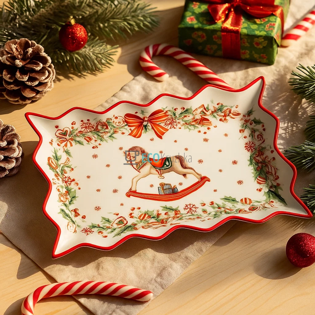 Блюдо прямокутне фігурне порцелянове "Різдвяна Фантазія" 25см (498-271) Блюдо прямокутне фігурне порцелянове "Різдвяна Фантазія" 25см (498-271)