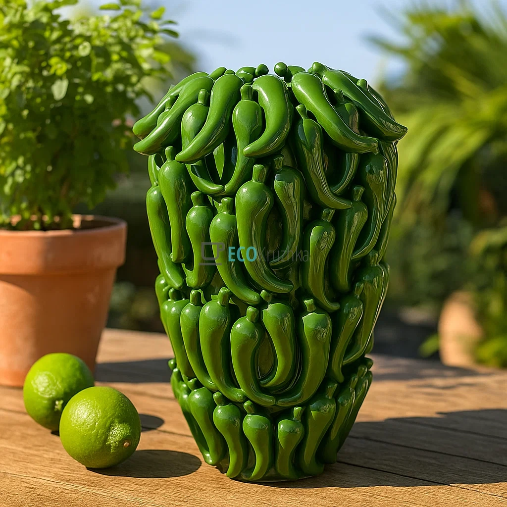 Порцелянова декоративна ваза Chili pepper 22 × 34 см зелений (457-370) Порцелянова декоративна ваза Chili pepper 22 × 34 см зелений (457-370)