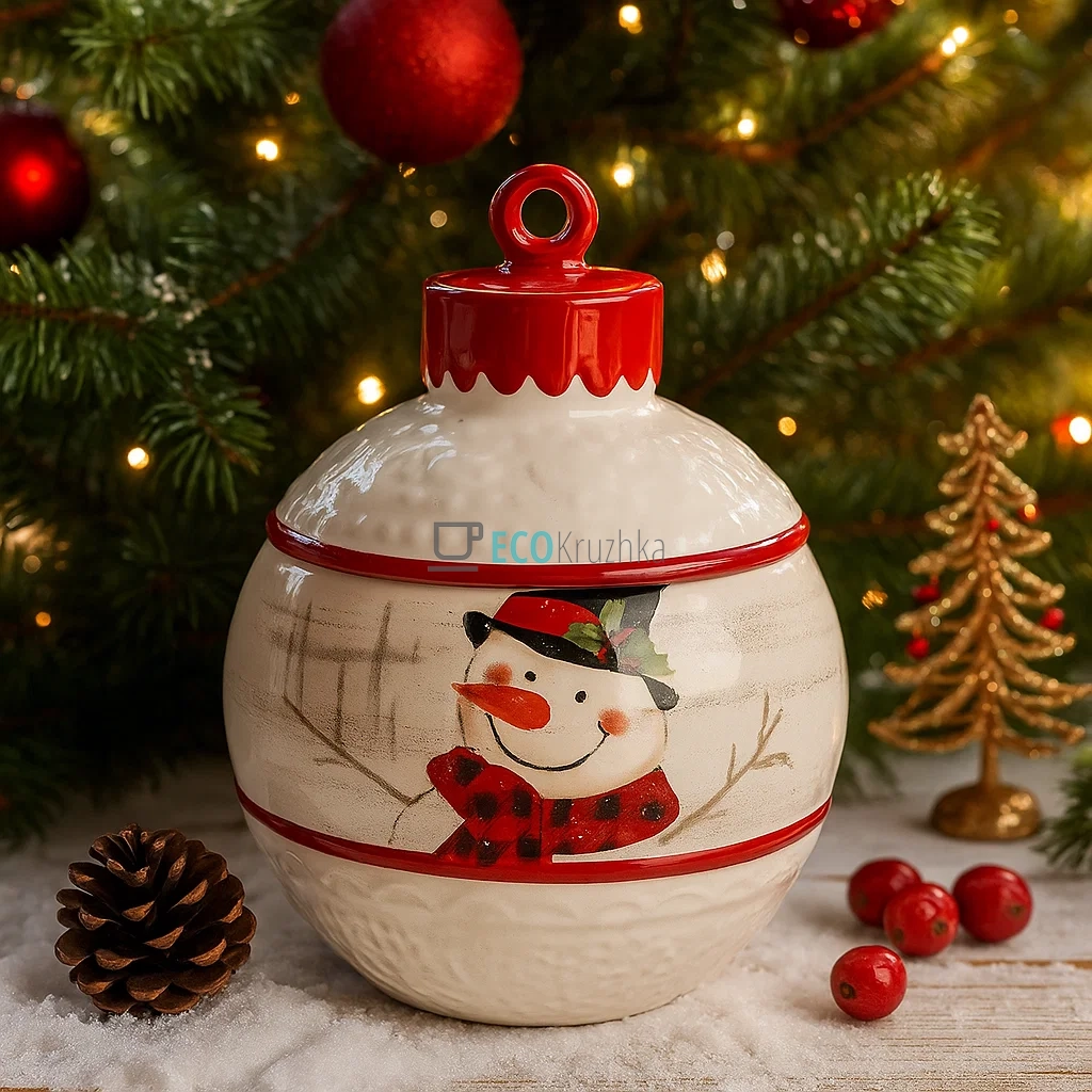 Керамічна банка для солодощів 1,1 л "Веселий сніговик" (DK014-N) Керамічна банка для солодощів 1,1 л "Веселий сніговик" (DK014-N)