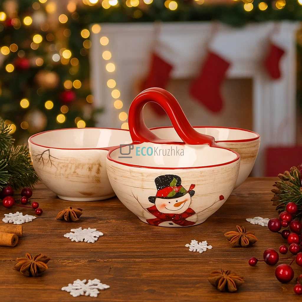 Керамічна менажниця "Веселий сніговик", 23.7х23х11 см (DK003-N) Керамічна менажниця "Веселий сніговик", 23.7х23х11 см (DK003-N)