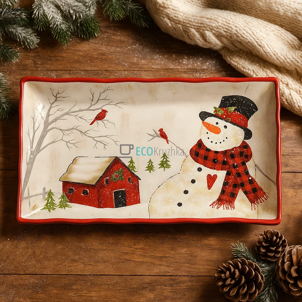 Керамічне прямокутне блюдо 38×23×4,3 см «Веселий Сніговик» (DK005-N) Керамічне прямокутне блюдо 38×23×4,3 см «Веселий Сніговик» (DK005-N)