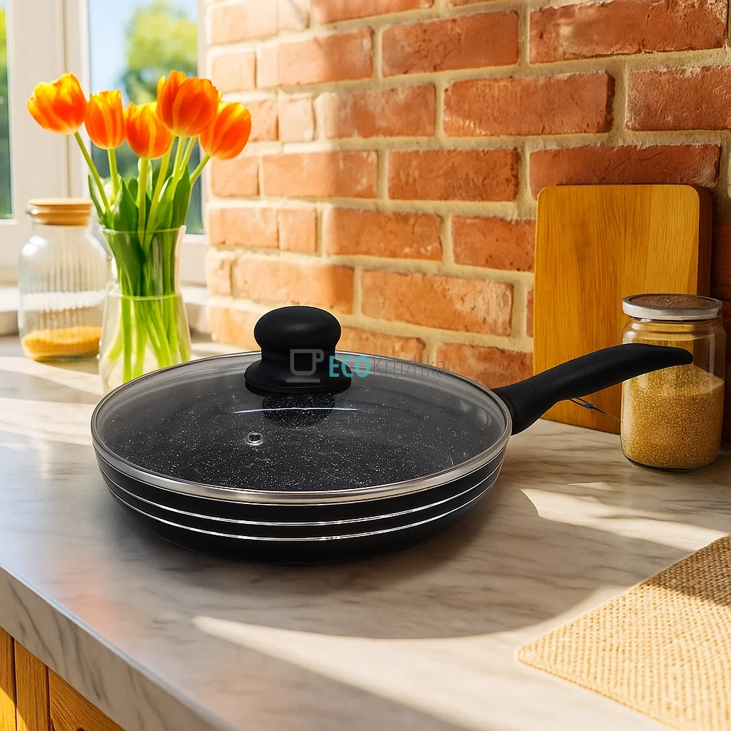 Сковорідка 22 см з кришкою та Мраморним покриттям EB-765 Сковорідка 22 см з кришкою та Мраморним покриттям EB-765