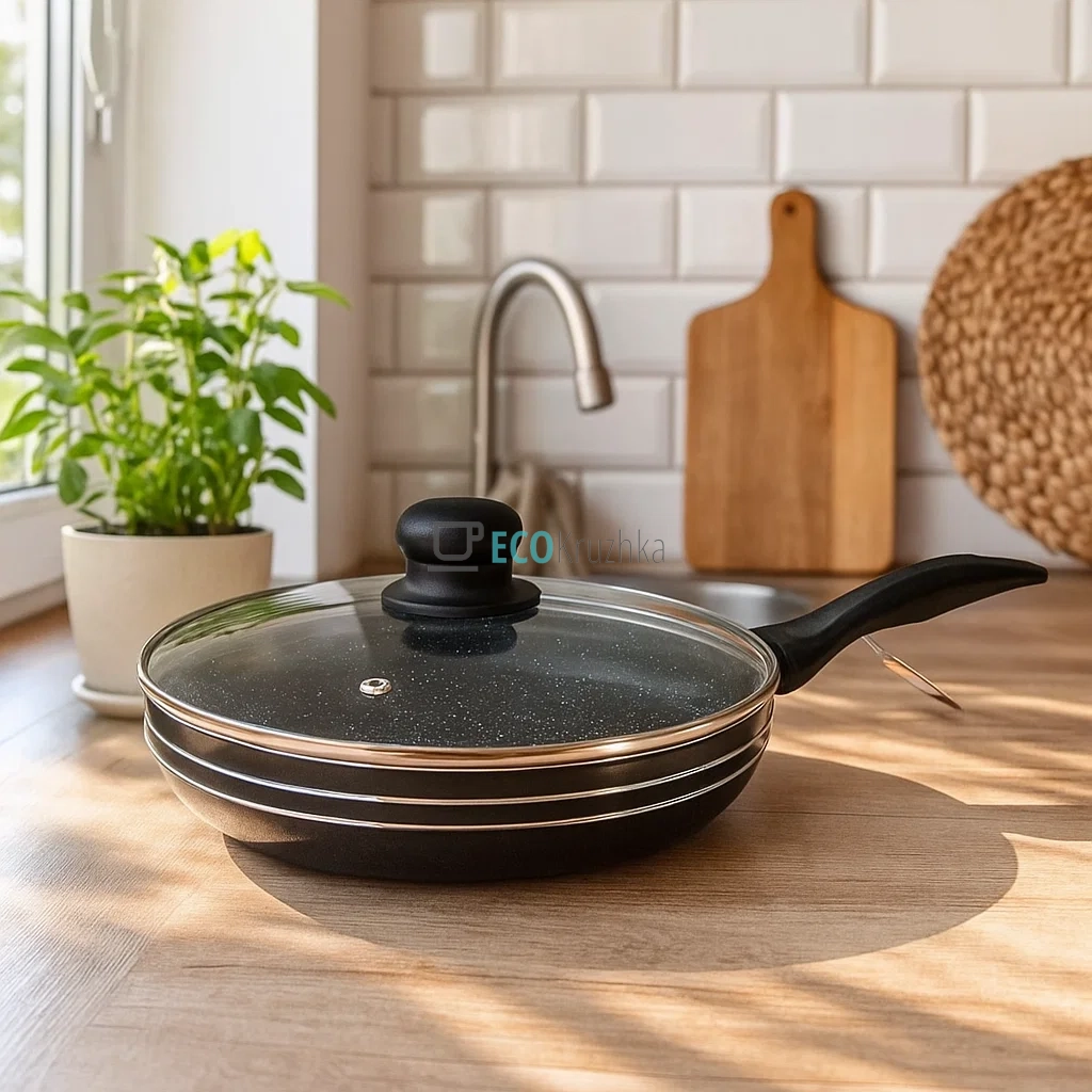 Сковорідка 24 см з кришкою та Мраморним покриттям EB-766 Сковорідка 24 см з кришкою та Мраморним покриттям EB-766