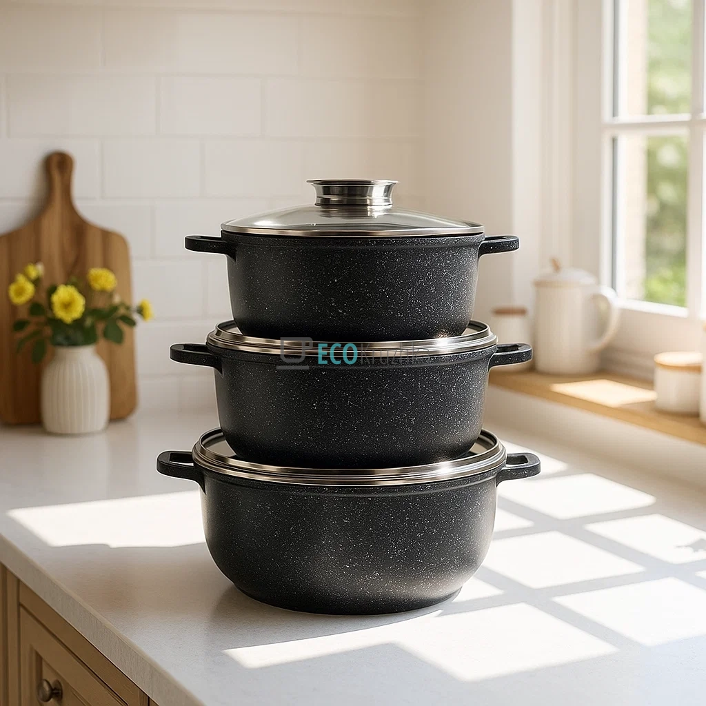 Набір каструль Edenberg 8 предметів з мармуровим антипригарним покриттям, Чорний EB-8140 Набір каструль Edenberg 8 предметів з мармуровим антипригарним покриттям, Чорний EB-8140