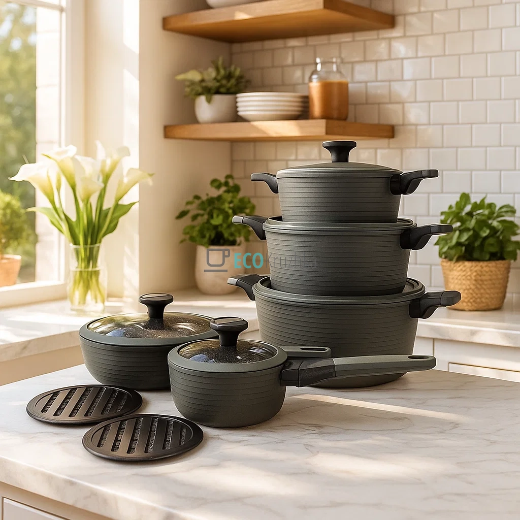 Набір каструль Edenberg 12 предметів з мармуровим антипригарним покриттям, Сірий EB-5633 Набір каструль Edenberg 12 предметів з мармуровим антипригарним покриттям, Сірий EB-5633
