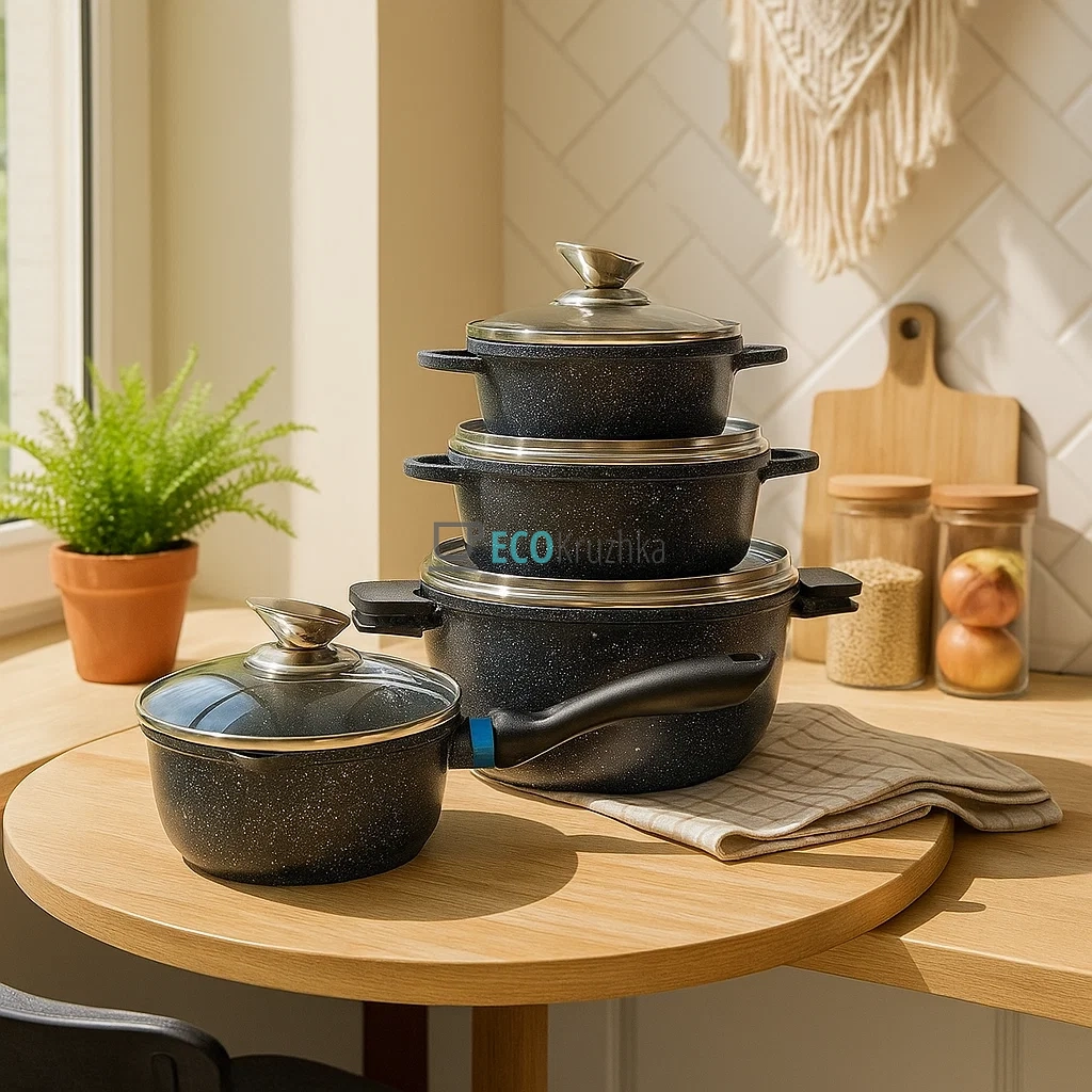 Набір каструль Edenberg 10 предметів з мармуровим антипригарним покриттям, Чорний EB-8143 Набір каструль Edenberg 10 предметів з мармуровим антипригарним покриттям, Чорний EB-8143