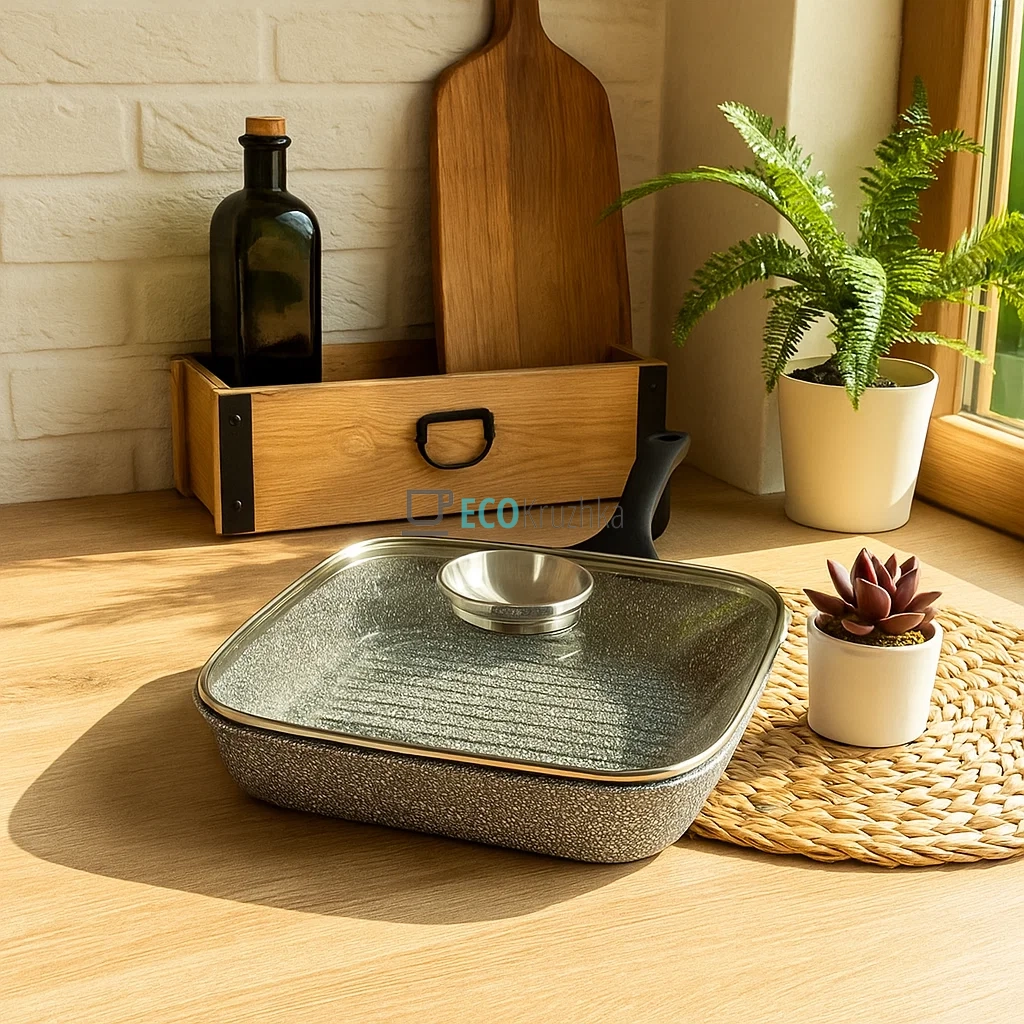 Сковорода-гриль 28 см, з гранітним покриттям та кришкою Edenberg EB-3308 Сковорода-гриль 28 см, з гранітним покриттям та кришкою Edenberg EB-3308