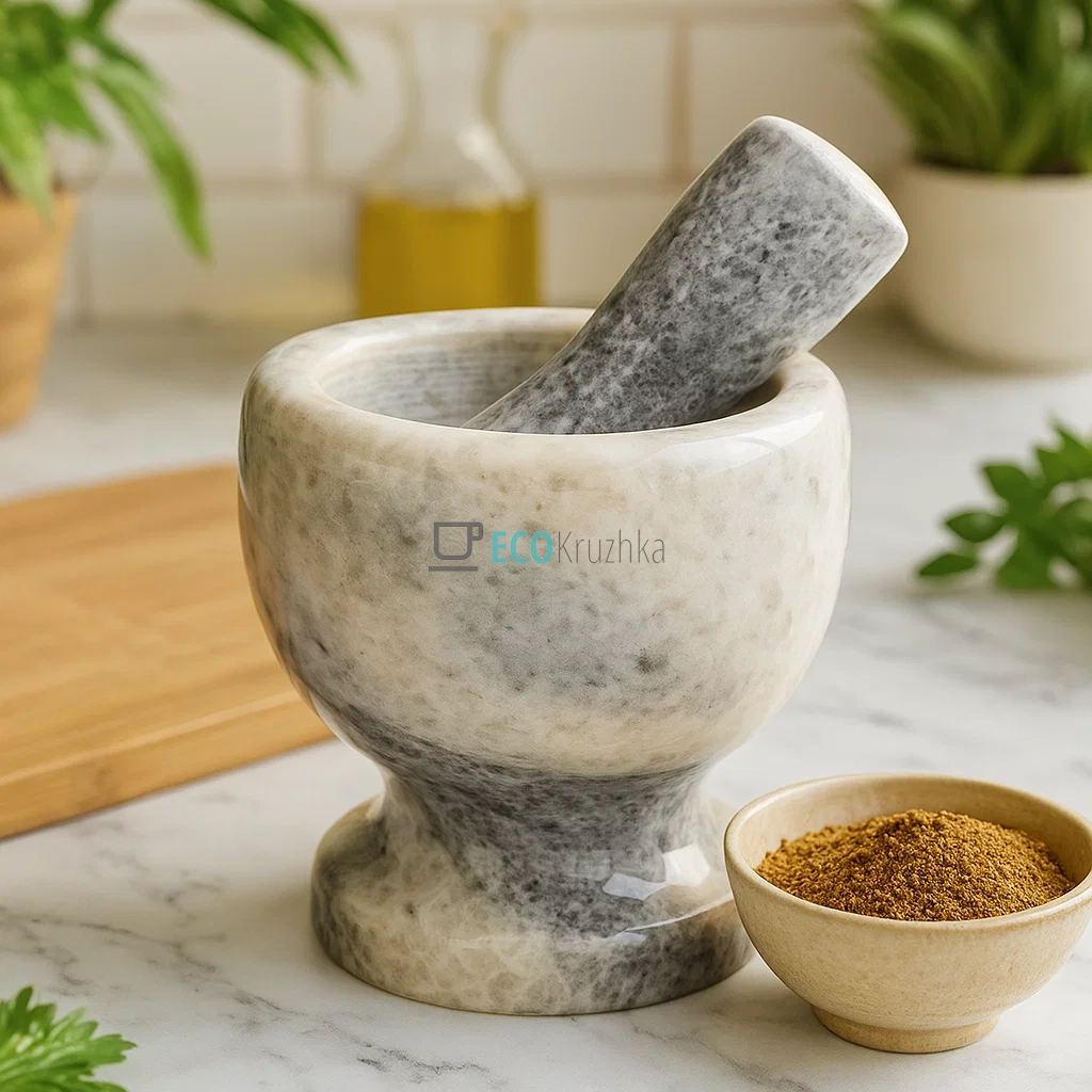 Ступка камяна з товкачем 13х13 см Сірий Frico FRU-060