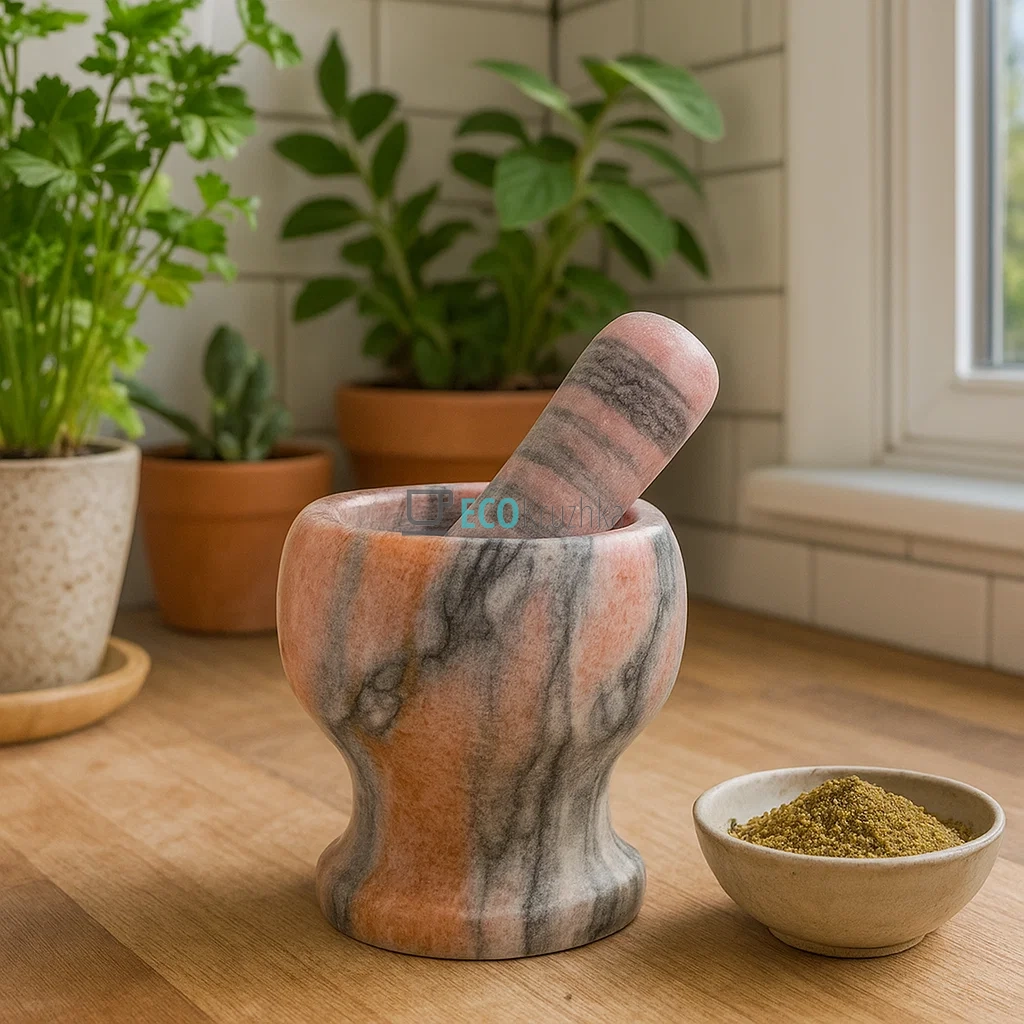 Ступка камяна з товкачем Сіро-Рожева FRU-059