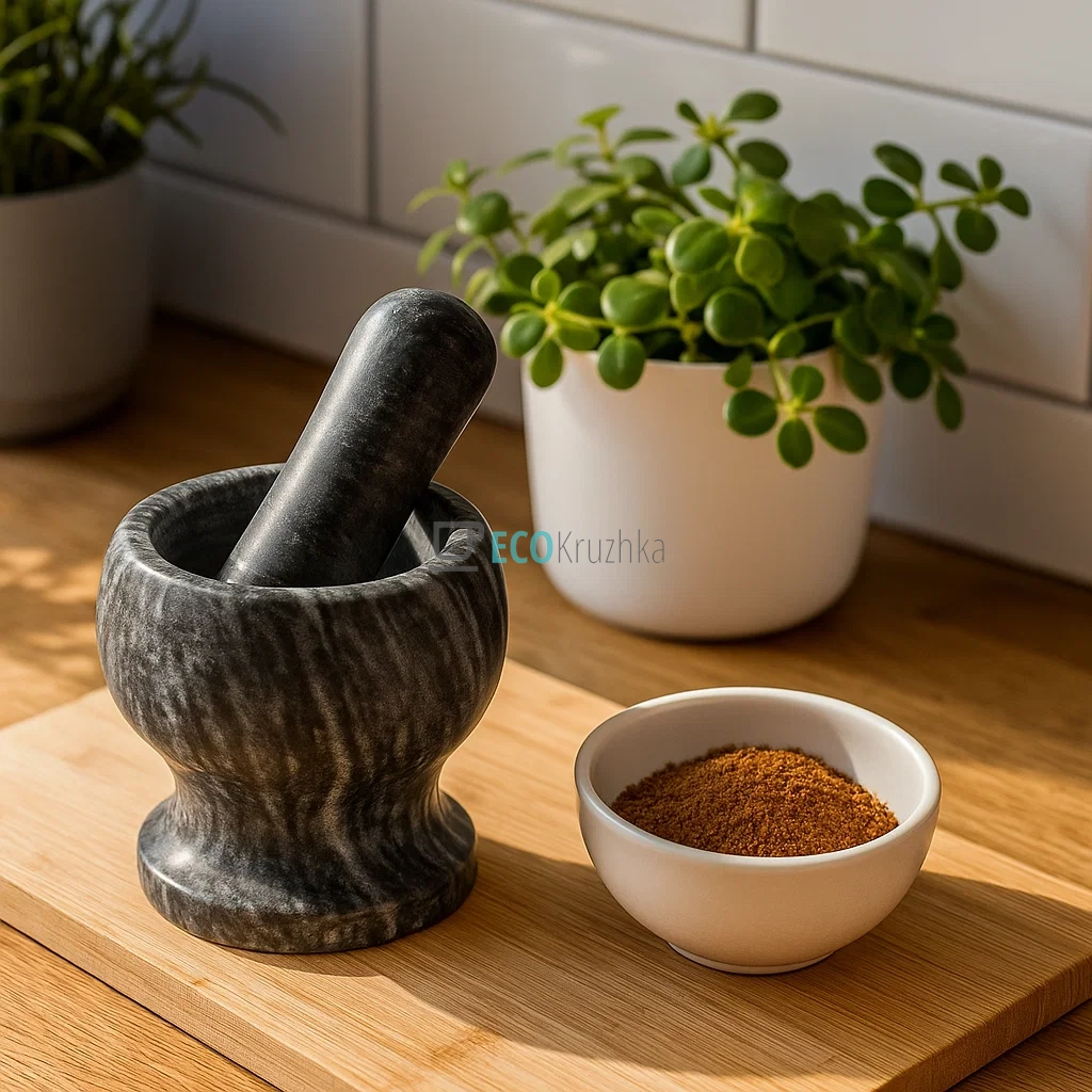 Ступка камяна з товкачем Чорна FRU-059