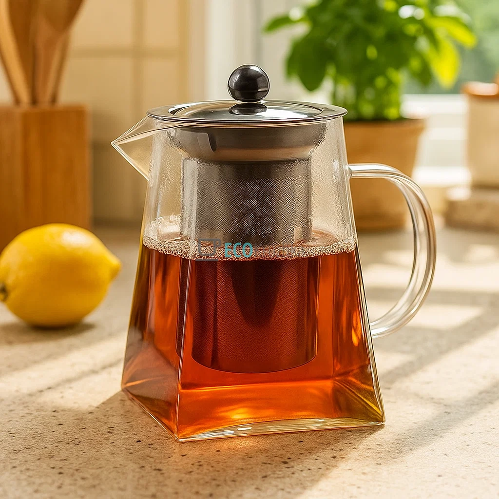 Чайник для заварювання скляний Чотирьохкутний 950 мл Edenberg Прозорий EB-19023