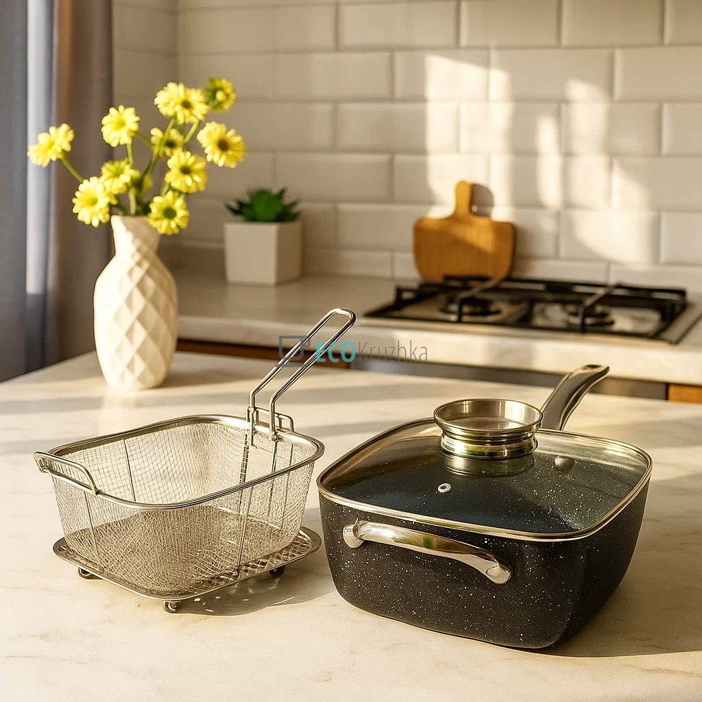 Жаровня-пароварка-фритюрниця квадратна з мармуровим покриттям Чорна Edenberg EB-12111 Жаровня-пароварка-фритюрниця квадратна з мармуровим покриттям Чорна Edenberg EB-12111