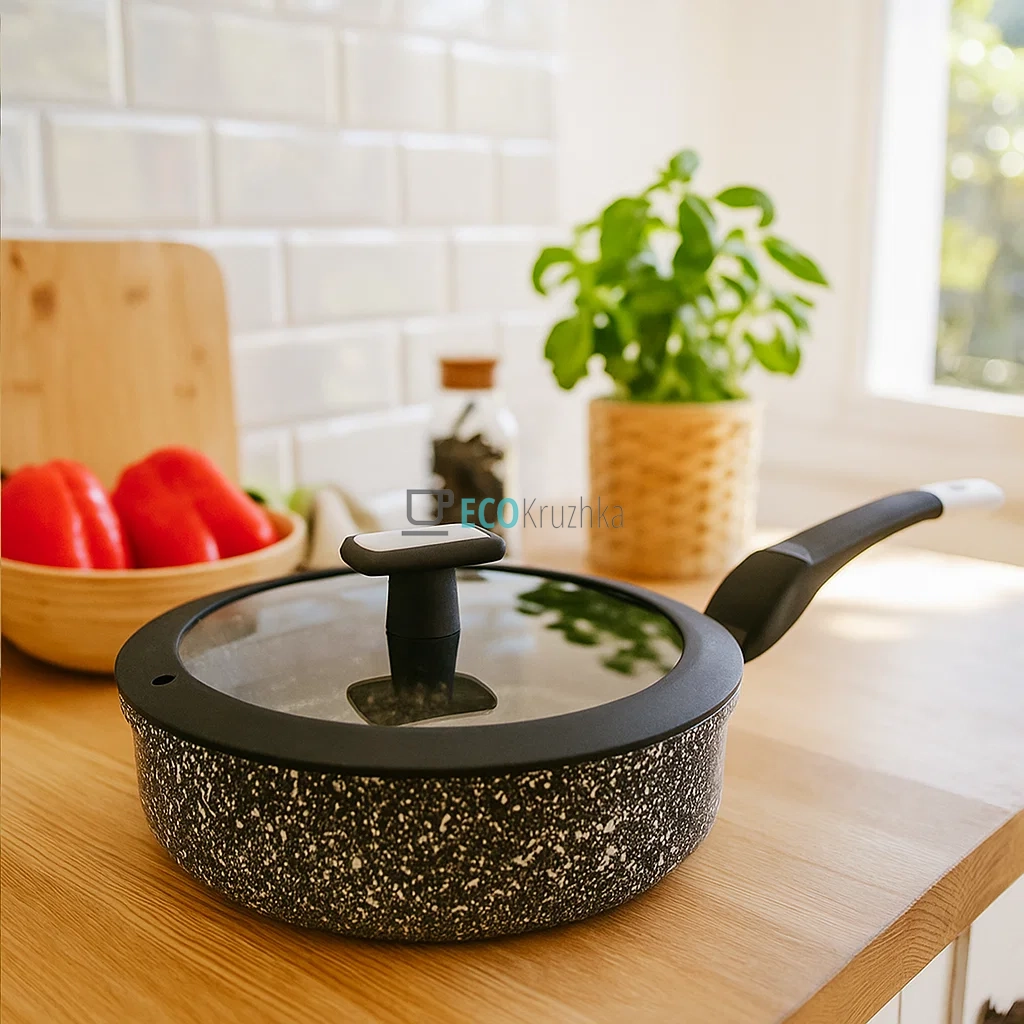 Сковорідка глибока з кришкою та мраморним покриттям 24 см EB-3323 Сковорідка глибока з кришкою та мраморним покриттям 24 см EB-3323