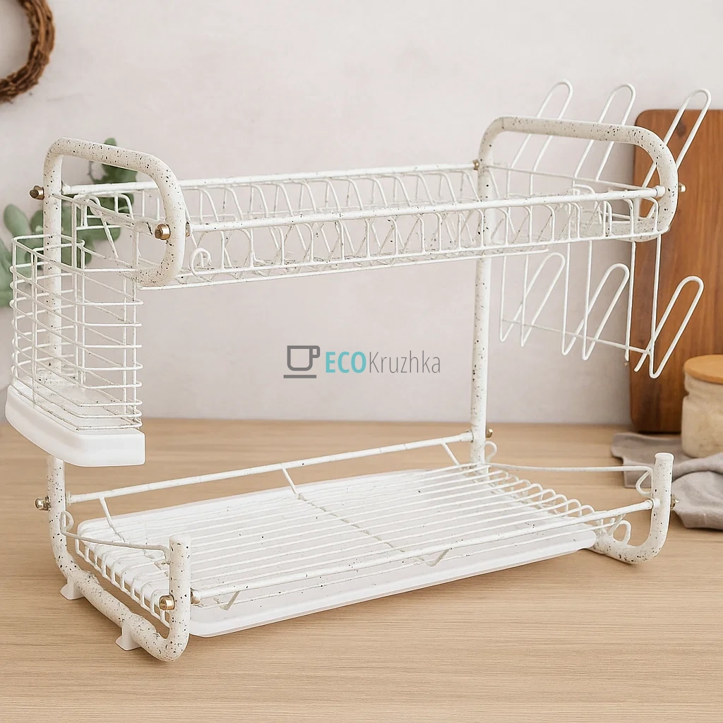 Сушка для посуду з нержавейки двоярусна Edenberg Біла EB-2108