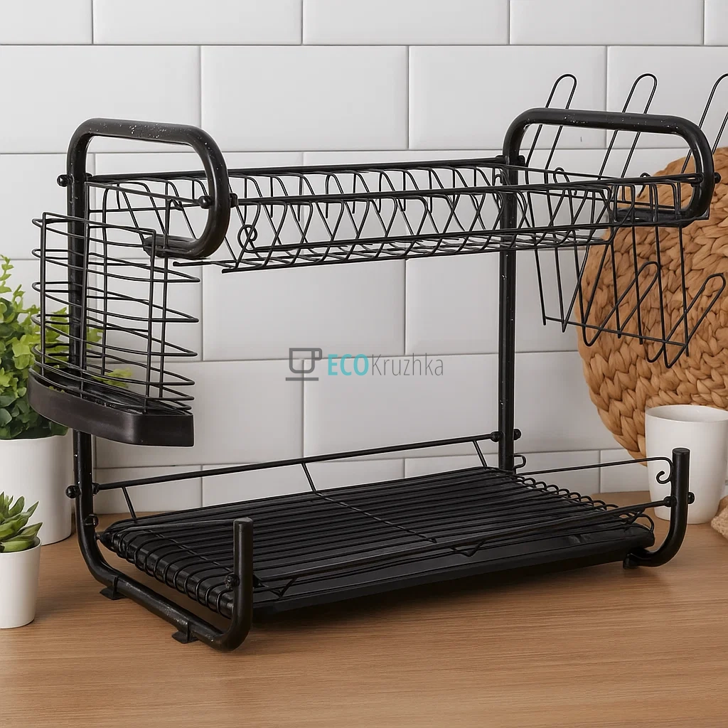 Сушка для посуду з нержавейки двоярусна Edenberg Чорна EB-2109 Сушка для посуду з нержавейки двоярусна Edenberg Чорна EB-2109