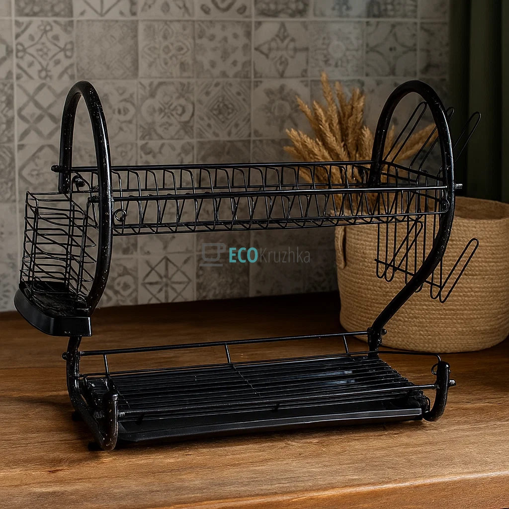 Сушка для посуду з нержавейки двоярусна Edenberg Чорна EB-2109M