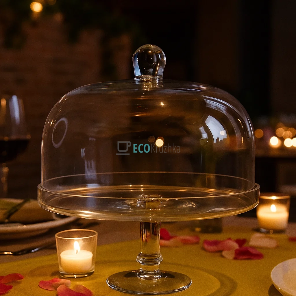 Скляна тортівниця D30x29 см на ніжці з кришкою Прозора (992-253)