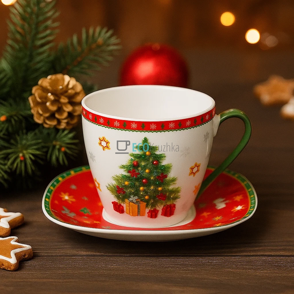 Порцелянова чашка з блюдцем "Святковий флер", 220 мл (498-240)