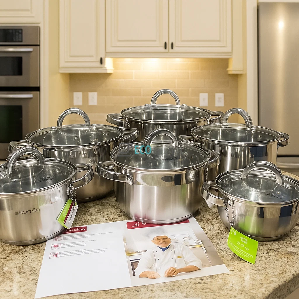 Набір каструль з нержавіючої сталі 12 предметів з кришками (1л, 1.8л, 2.5л, 3.8л, 4.5л, 6.5л) – для індукції, посудомийки, порожнисті ручки Kamille KM-5638S Набір каструль з нержавіючої сталі 12 предметів з кришками (1л, 1.8л, 2.5л, 3.8л, 4.5л, 6.5л) – для індукції, посудомийки, порожнисті ручки Kamille KM-5638S