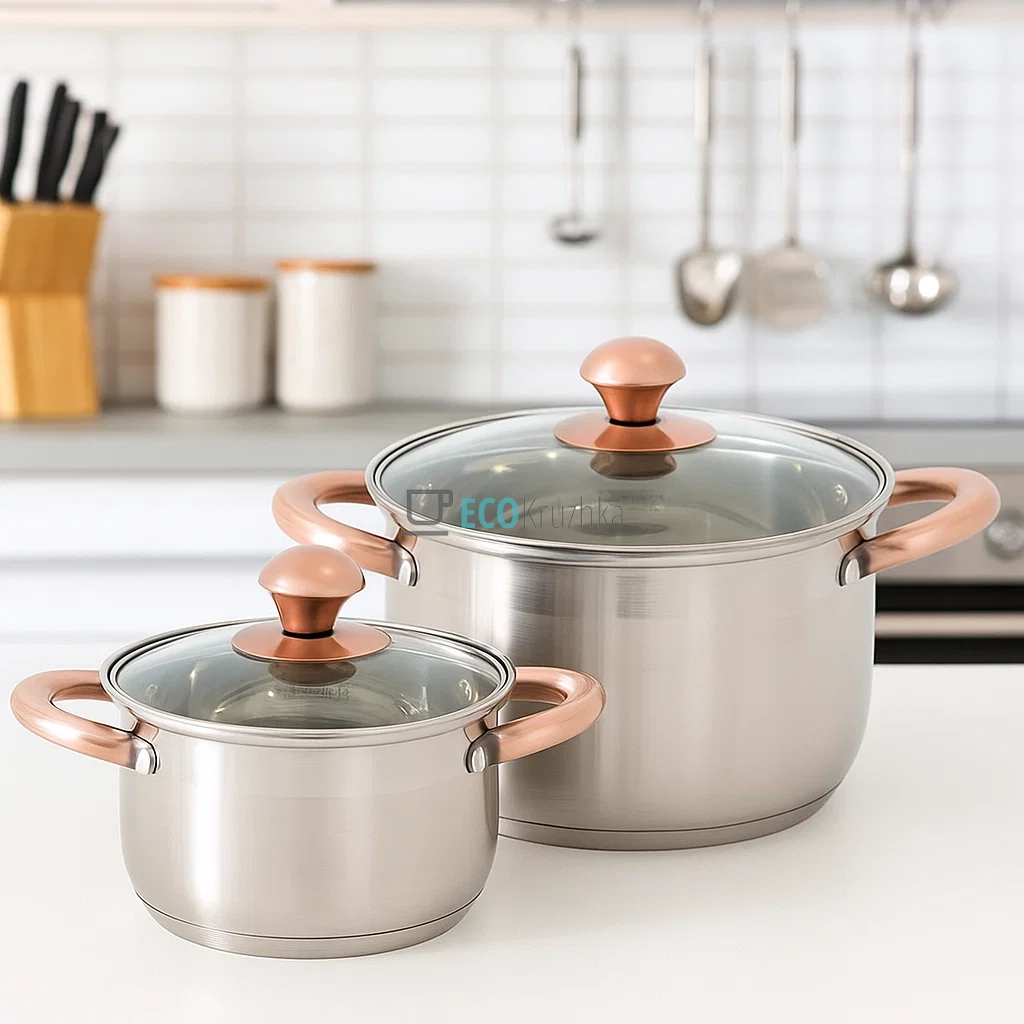 Набір каструль з нержавіючої сталі 4 предмети (1,5л, 3л) з порожнистими ручками — універсальний посуд для кухні Kamille KM-4935 Набір каструль з нержавіючої сталі 4 предмети (1,5л, 3л) з порожнистими ручками — універсальний посуд для кухні Kamille KM-4935