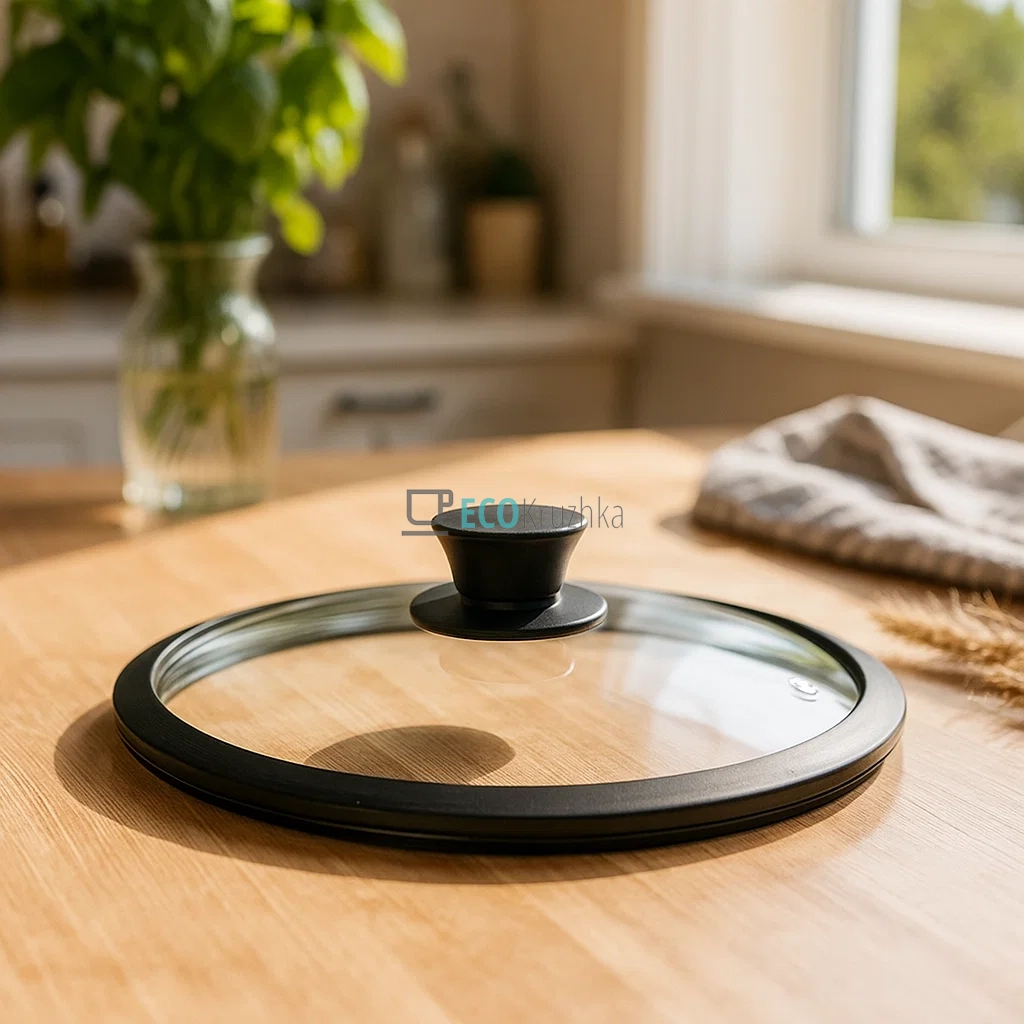 Кришка 20 см скляна з силіконовим обідком та ручкою FRU-983 Кришка 20 см скляна з силіконовим обідком та ручкою FRU-983