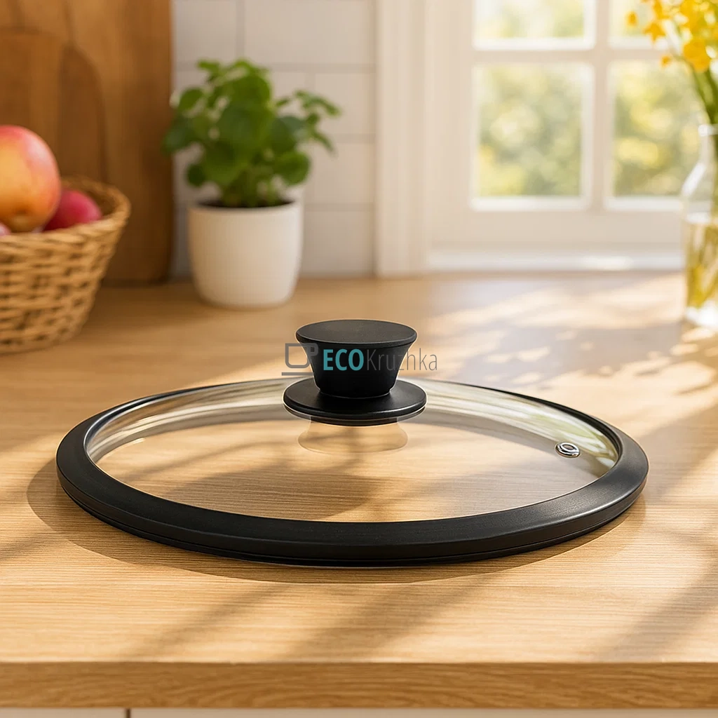 Кришка 24 см скляна з силіконовим обідком та ручкою FRU-985 Кришка 24 см скляна з силіконовим обідком та ручкою FRU-985