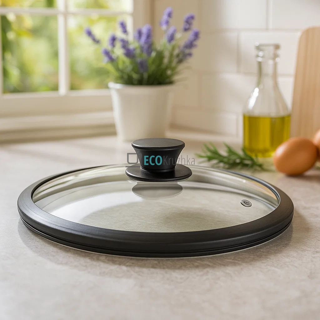 Кришка 26 см скляна з силіконовим обідком та ручкою FRU-986 Кришка 26 см скляна з силіконовим обідком та ручкою FRU-986