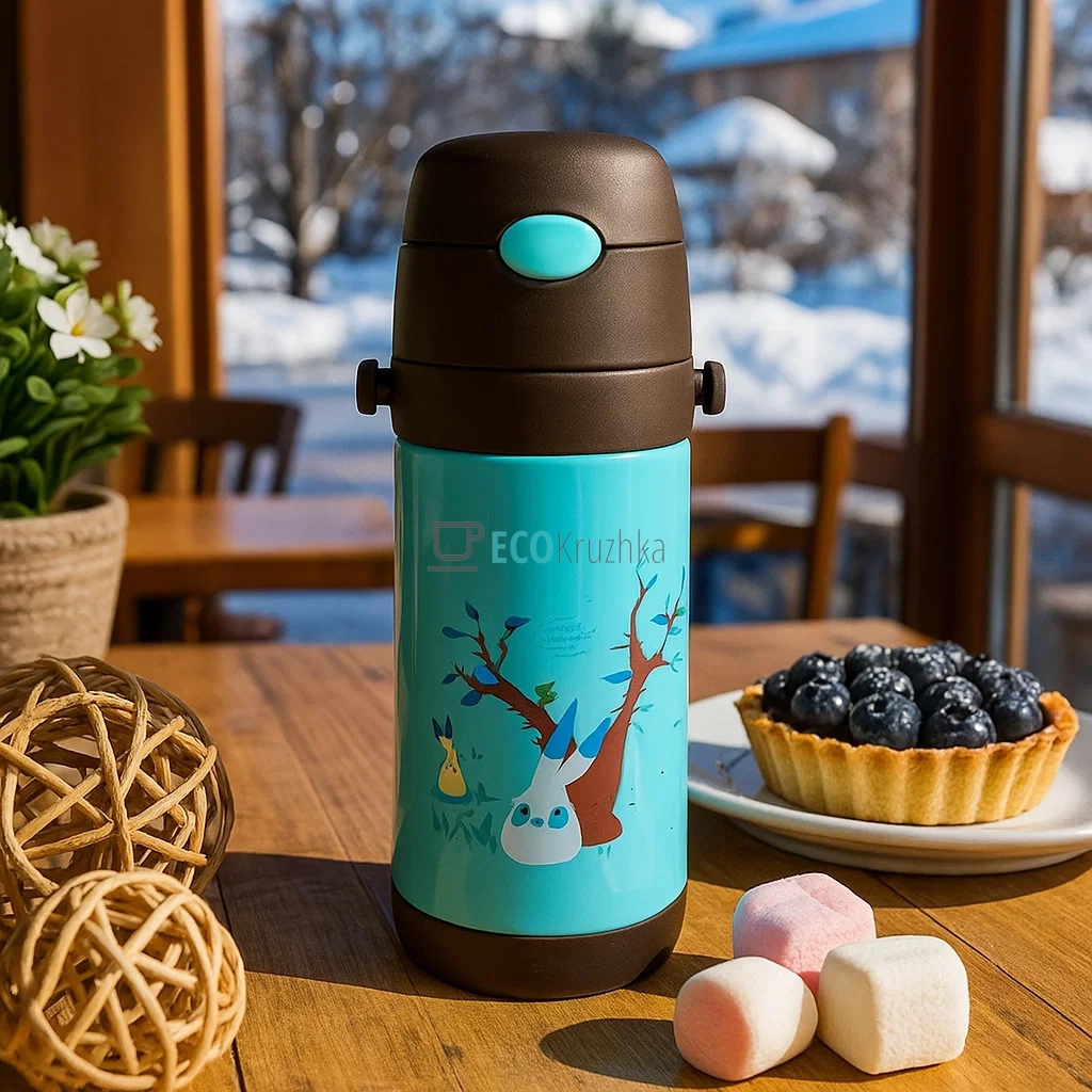 Дитячий термос-поїлка з трубочкою 500 мл Funny Animals коричневий (MT-2090-50-5) Дитячий термос-поїлка з трубочкою 500 мл Funny Animals коричневий (MT-2090-50-5)