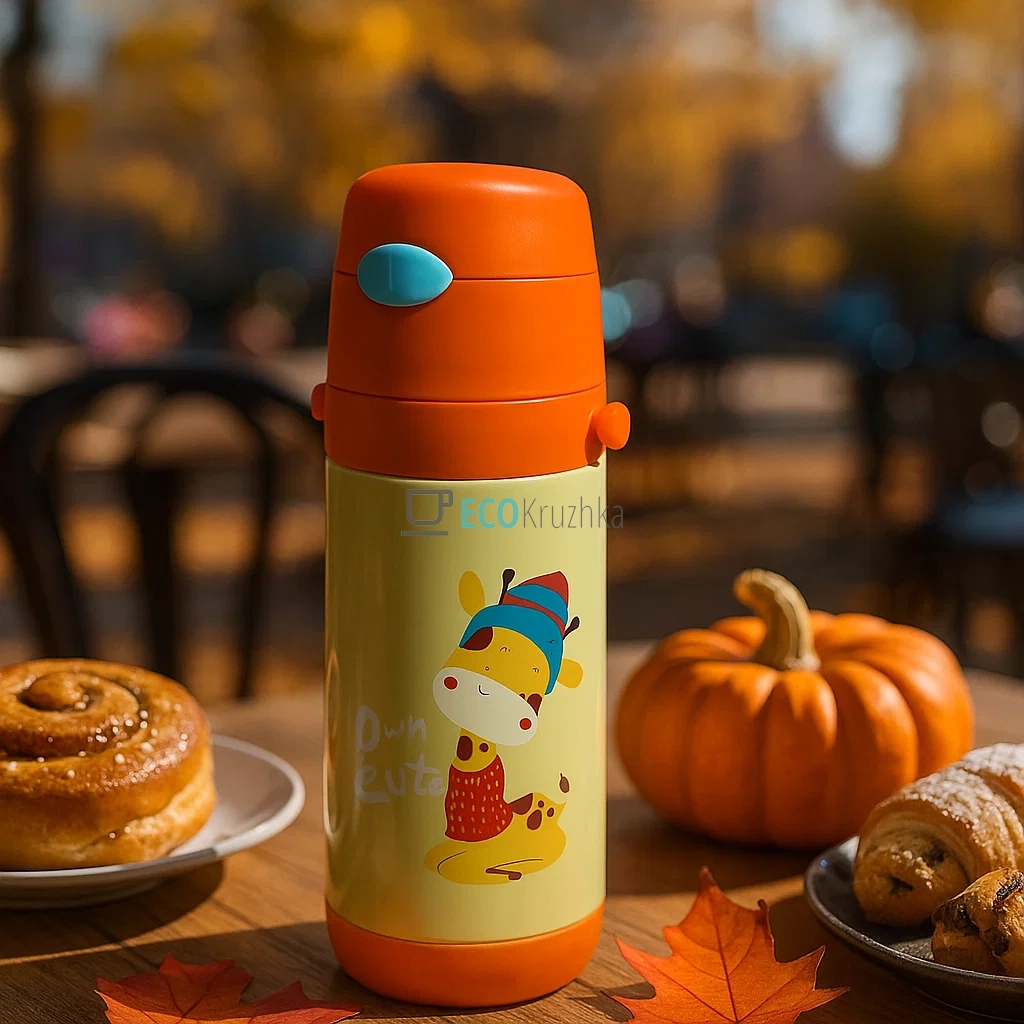 Дитячий термос-поїлка з трубочкою 500 мл Baby Giraffe помаранчевий (MT-2090-50-3) Дитячий термос-поїлка з трубочкою 500 мл Baby Giraffe помаранчевий (MT-2090-50-3)