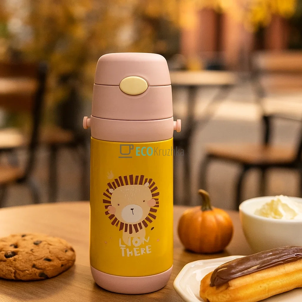 Дитячий термос-поїлка з трубочкою 500 мл Lion бежевий (MT-2090-50-2) Дитячий термос-поїлка з трубочкою 500 мл Lion бежевий (MT-2090-50-2)