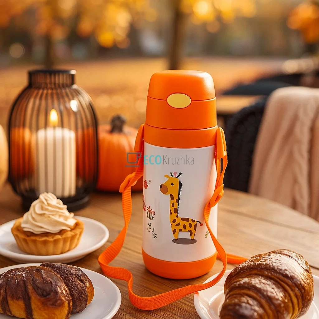 Дитячий термос-поїлка з трубочкою 500 мл Giraffe помаранчевий (MT-2090-50-1) Дитячий термос-поїлка з трубочкою 500 мл Giraffe помаранчевий (MT-2090-50-1)