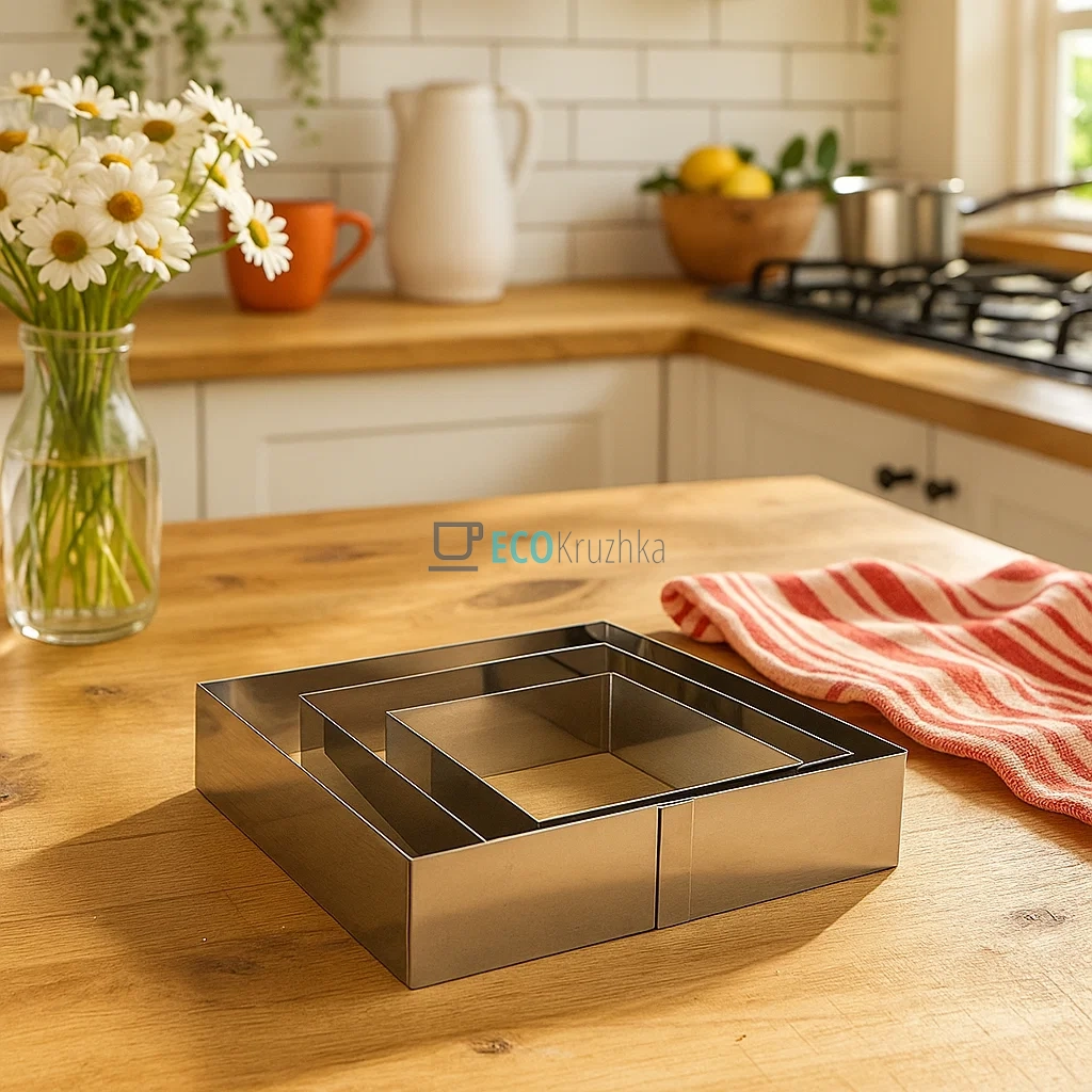 Набір форм для випікання тортів, 3 шт, квадратна форма (10x4.5, 15x4.5, 20x4.5 см) FRU-304 Набір форм для випікання тортів, 3 шт, квадратна форма (10x4.5, 15x4.5, 20x4.5 см) FRU-304