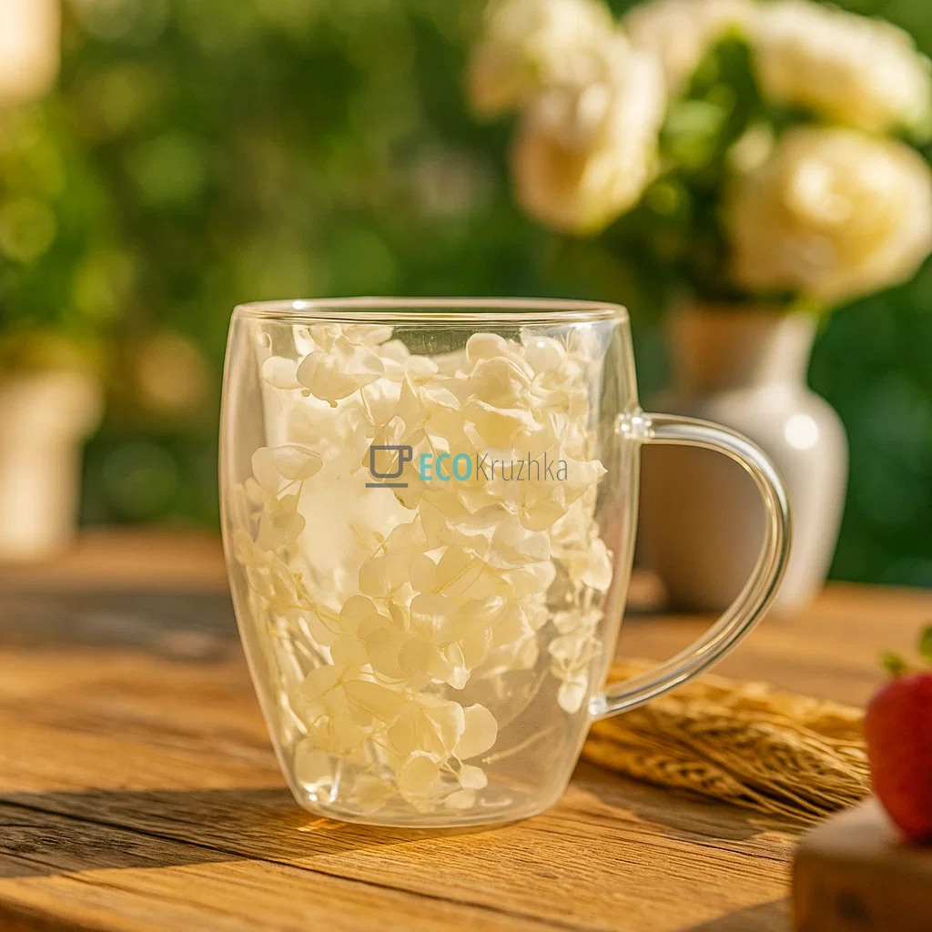 Скляна чашка з подвійними стінками та сухоцвітами 330 мл (R10862) Скляна чашка з подвійними стінками та сухоцвітами 330 мл (R10862)