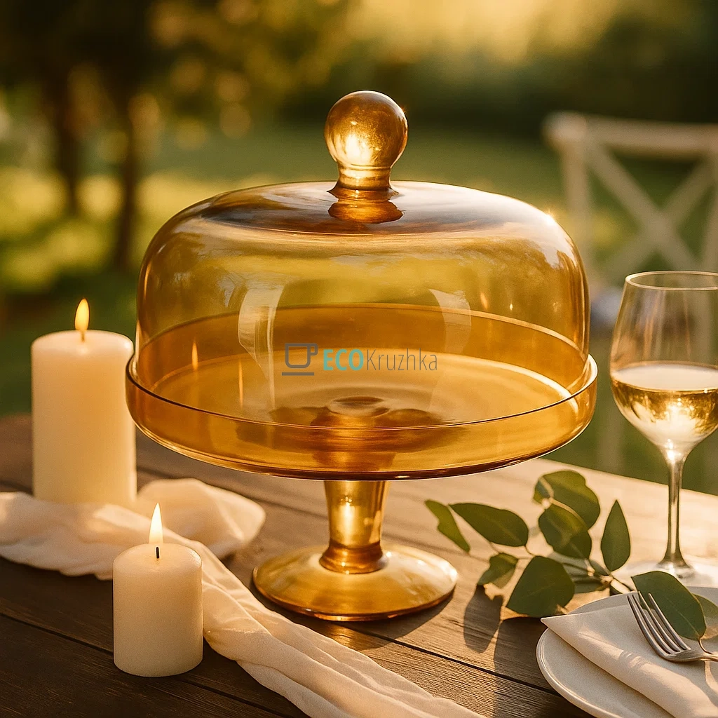 Скляна тортівниця з кришкою, діаметр 24 см, Янтар (992-211)