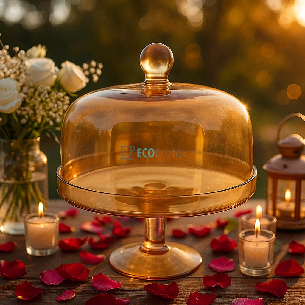 Скляна тортівниця з кришкою, діаметр 25.5 см, Янтар (992-212) Скляна тортівниця з кришкою, діаметр 25.5 см, Янтар (992-212)